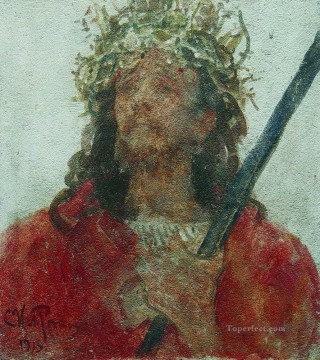 宗教的 Painting - いばらの冠をかぶったイエス 1913年 イリヤ・レーピン 宗教的キリスト教徒